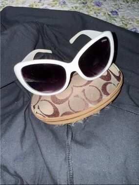 Coach White Cat-Eye Sunglasses with Dark Lenses